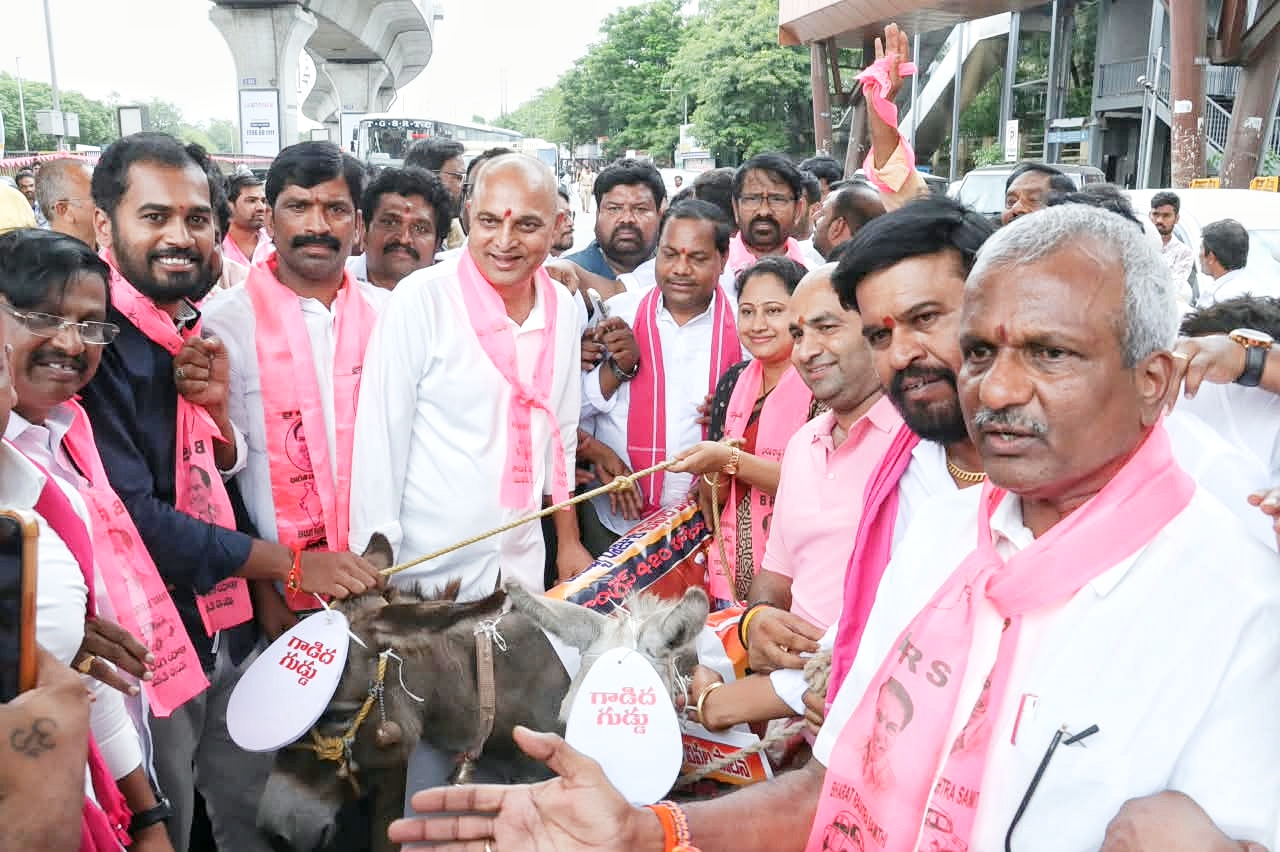 వెయ్యి రోజుల కాంగ్రెస్ పాలనపై బీఆర్‌ఎస్‌ భగ్గు.. ఉప్పల్‌లో గాడిదలతో వినూత్న నిరసన!